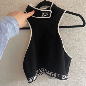 Off White turtle neck sleeveless halter crop top